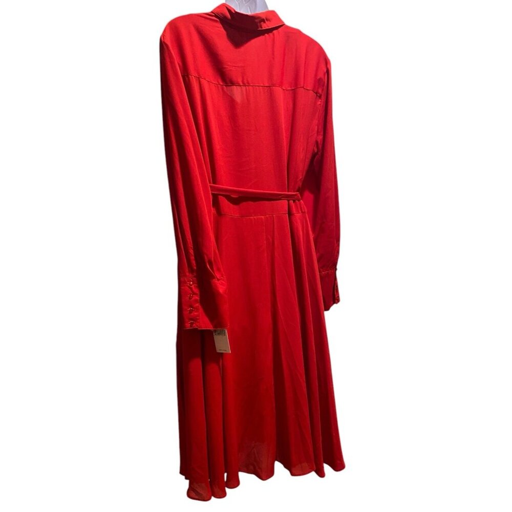 Nanette Lepore Shirt Dress Womens 14 Red Long Sleeve Collared Button Front 2 Pc - Picture 3 of 16